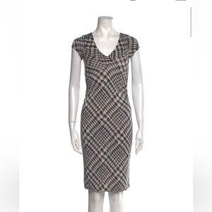 Diane von Furstenberg Silk Sheath Dress Plaid Print Short Sleeve V-Neck midi XS2
